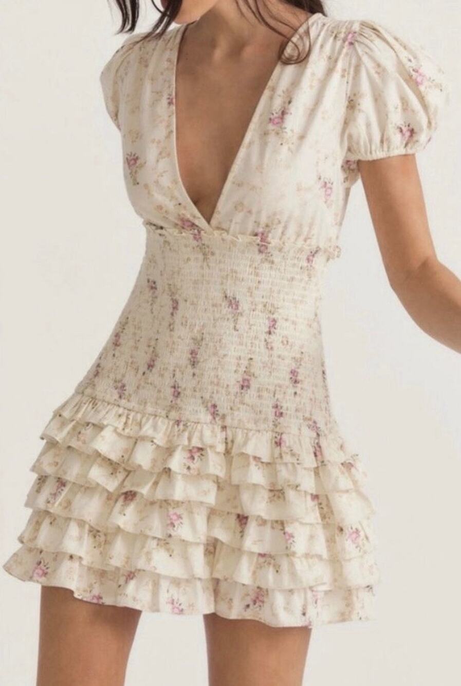 NWT LoveShackFancy Radia Floral Ruffle Mini Dress In Pink Parasail Size Medium